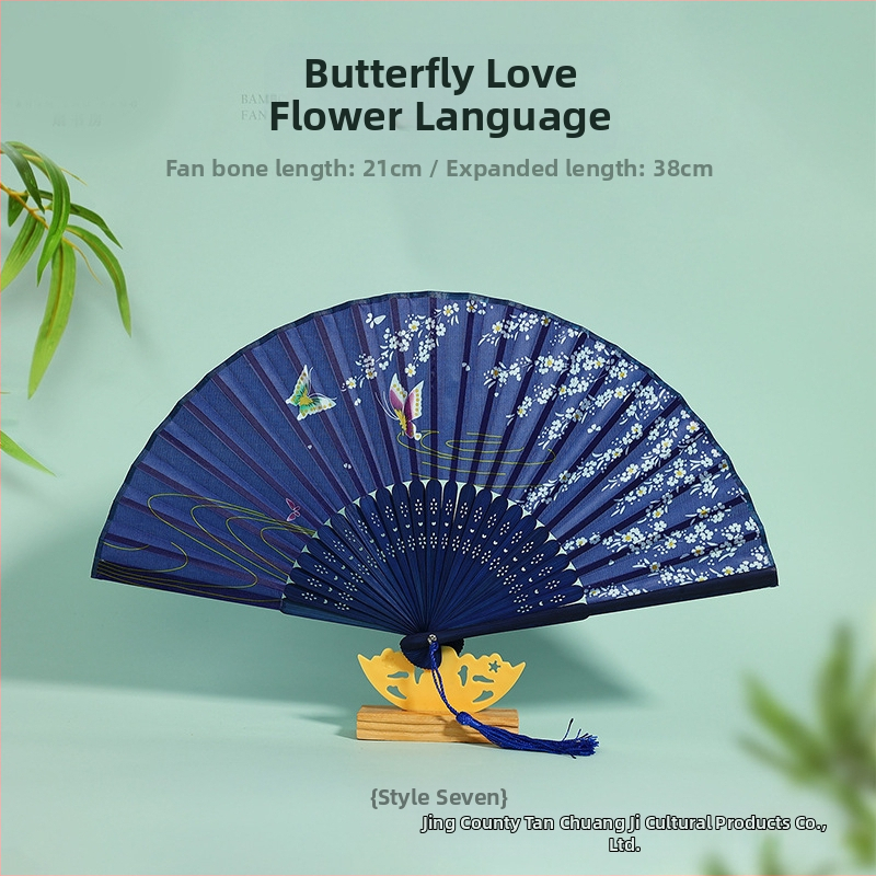 Skladací ventilátor Hanfu v starom štýle, ručne vyrezávaný bambusový ventilátor so gravírovaním a tlačou, nový čínski štýl