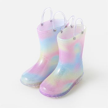Dievčenské čižmy do dažďa PVC, štýl princezná, nízky podpätok 1–3 cm, stredná výška holennej časti