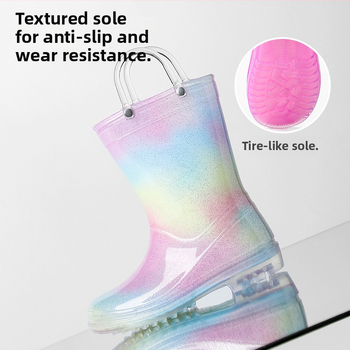 Dievčenské čižmy do dažďa PVC, štýl princezná, nízky podpätok 1–3 cm, stredná výška holennej časti