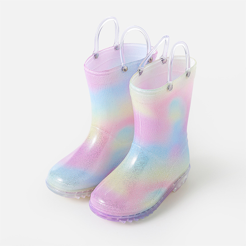 Dievčenské čižmy do dažďa PVC, štýl princezná, nízky podpätok 1–3 cm, stredná výška holennej časti