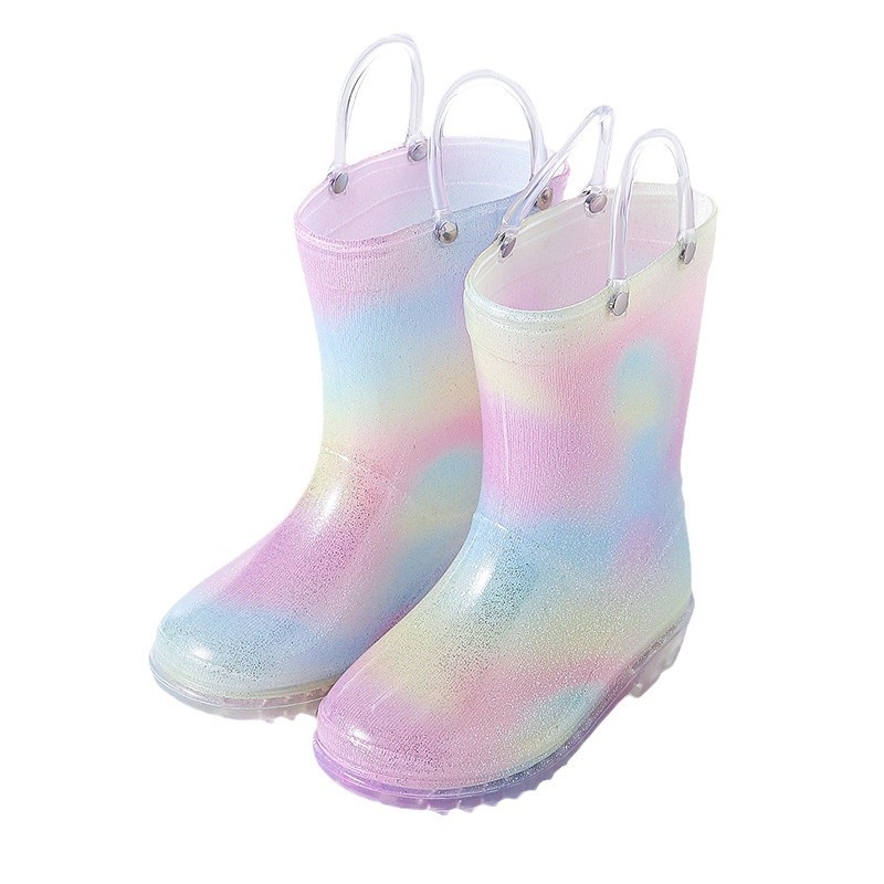 Dievčenské čižmy do dažďa PVC, štýl princezná, nízky podpätok 1–3 cm, stredná výška holennej časti