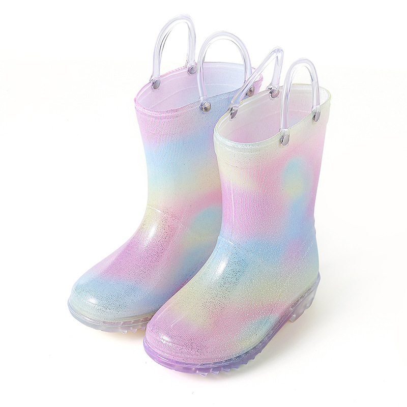 Dievčenské čižmy do dažďa PVC, štýl princezná, nízky podpätok 1–3 cm, stredná výška holennej časti