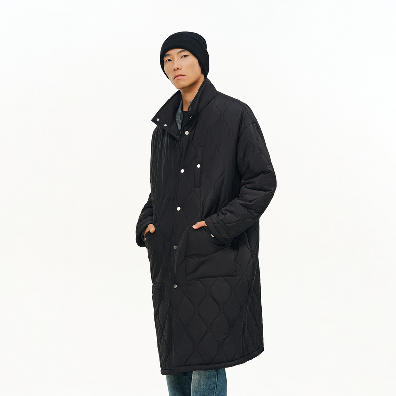 Ανδρικό μπουφάν από πολυεστέρα-βαμβάκι με κουκούλα, μεσαίου μήκους, χοντρό και ζεστό, χαλαρή γραμμή, φερμουάρ, αποσπώμενος γιακάς με γούνα, επένδυση πολυεστέρα