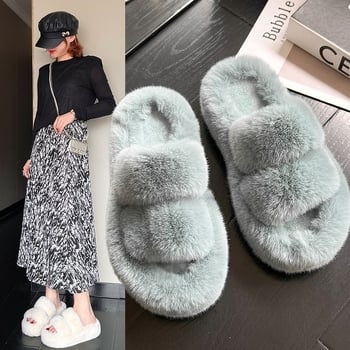 Női prémes papucs velúr felsővel, gumitalppal, PU bélés, kerek orr, koreai stílus