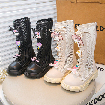 Djevojačke Martin čizme s umjetnom kožom, prozračni mrežasti dizajn, crtić uzorak, gumena potplat, stražnji zatvarač