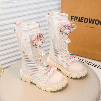 Djevojačke Martin čizme s umjetnom kožom, prozračni mrežasti dizajn, crtić uzorak, gumena potplat, stražnji zatvarač