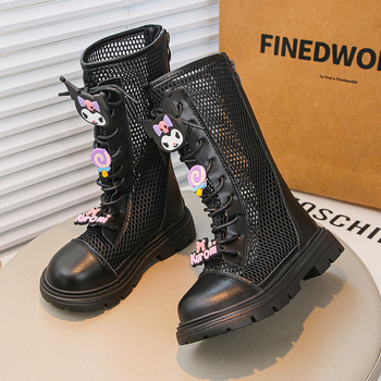 Djevojačke Martin čizme s umjetnom kožom, prozračni mrežasti dizajn, crtić uzorak, gumena potplat, stražnji zatvarač