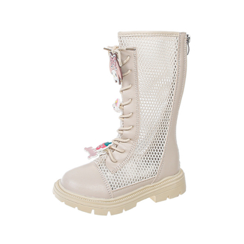 Djevojačke Martin čizme s umjetnom kožom, prozračni mrežasti dizajn, crtić uzorak, gumena potplat, stražnji zatvarač