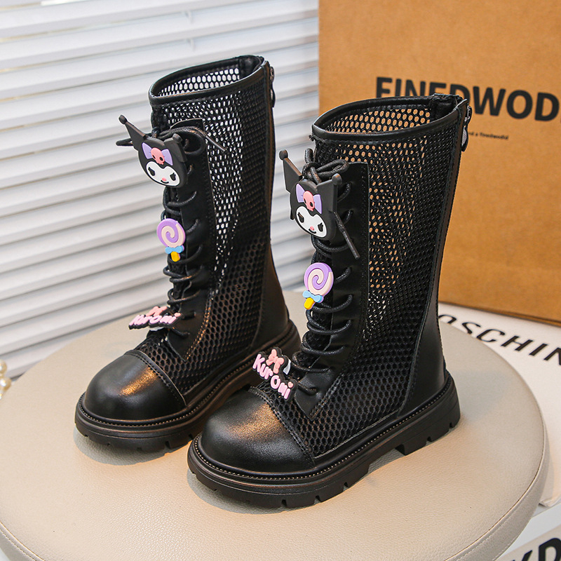 Djevojačke Martin čizme s umjetnom kožom, prozračni mrežasti dizajn, crtić uzorak, gumena potplat, stražnji zatvarač