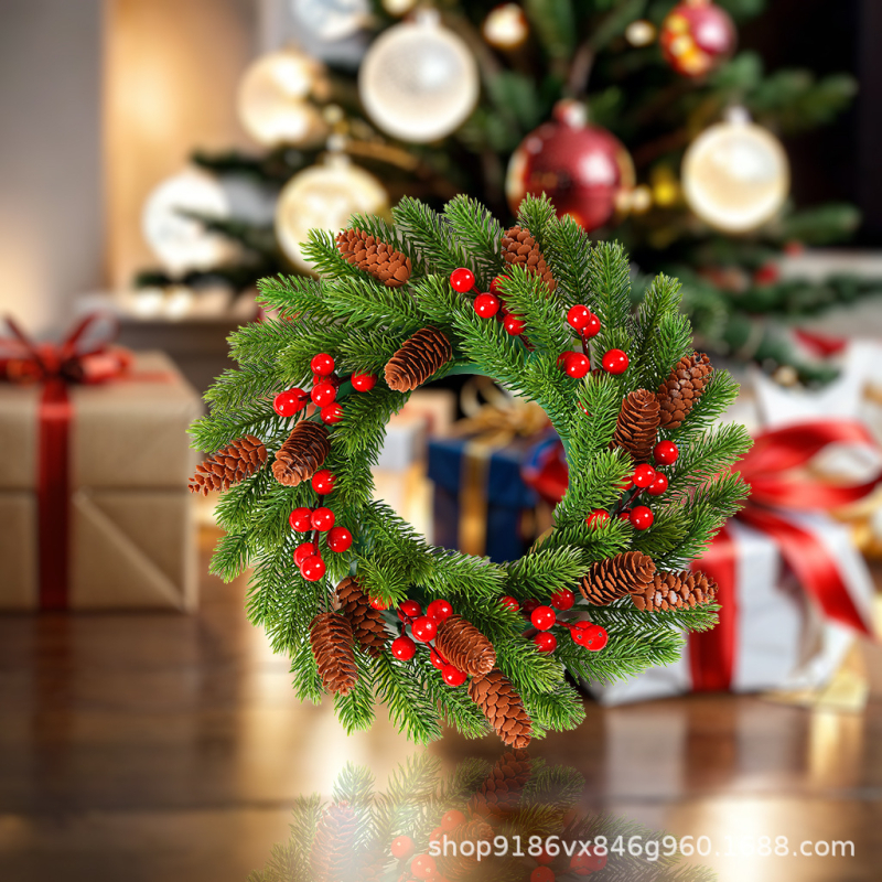 Vianočný veniec, moderný a minimalistický štýl, ručne vyrobený, materiál PE + PVC