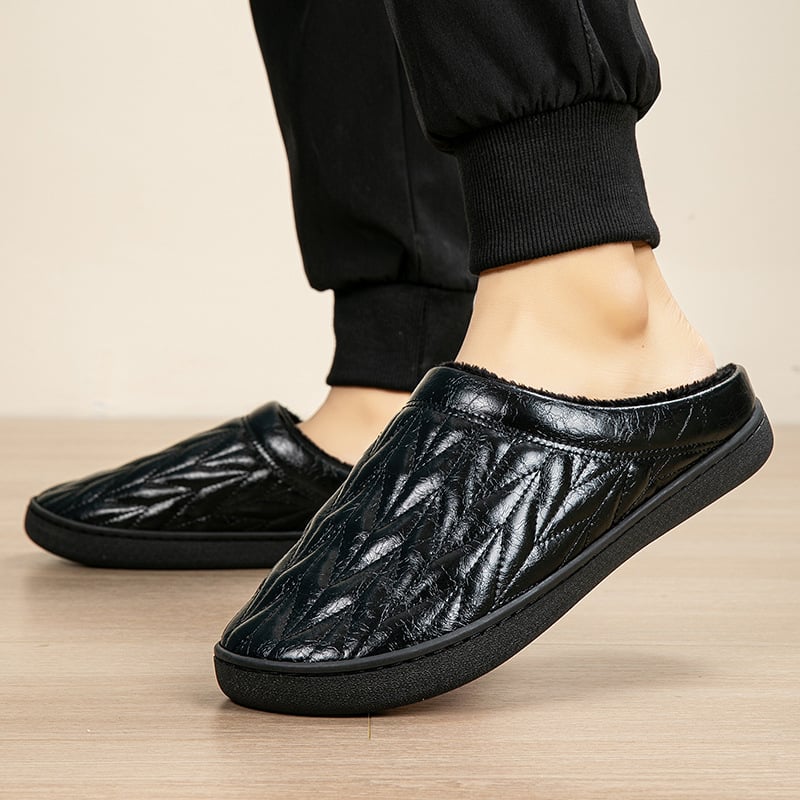 Pánske pohodlné papuče s hornou z mikrovláknovej kože, fleecová podšívka, gumová podrážka, nepremokavé a protišmykové