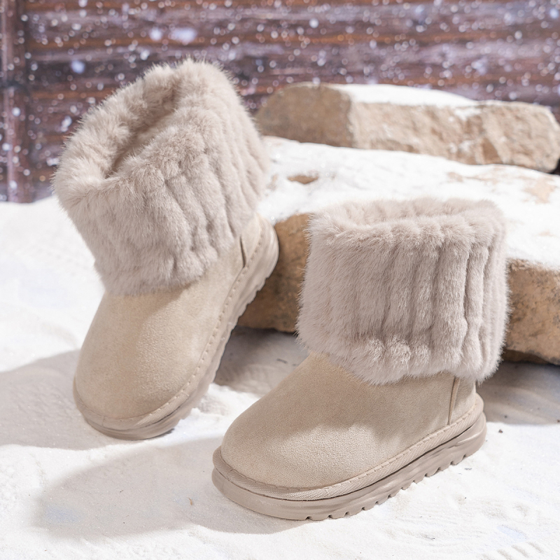 Detské semišové zimné čižmy s kožušným golierom, bez šnúr, protišmyková podrážka, casual unisex, vek 7–16 rokov
