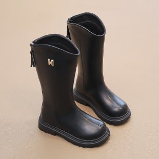 Ghete pentru fetițe, cu fermoar lateral, exterior din piele artificială, căptușeală PU, talpă PU, talpă din cauciuc, toamnă 2025