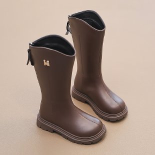 Ghete pentru fetițe, cu fermoar lateral, exterior din piele artificială, căptușeală PU, talpă PU, talpă din cauciuc, toamnă 2025