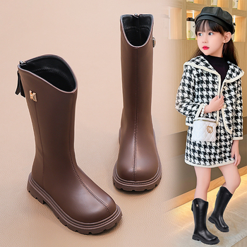 Ghete pentru fetițe, cu fermoar lateral, exterior din piele artificială, căptușeală PU, talpă PU, talpă din cauciuc, toamnă 2025