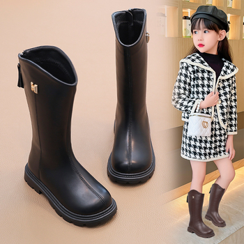 Ghete pentru fetițe, cu fermoar lateral, exterior din piele artificială, căptușeală PU, talpă PU, talpă din cauciuc, toamnă 2025