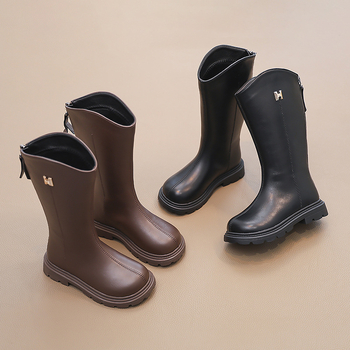 Ghete pentru fetițe, cu fermoar lateral, exterior din piele artificială, căptușeală PU, talpă PU, talpă din cauciuc, toamnă 2025