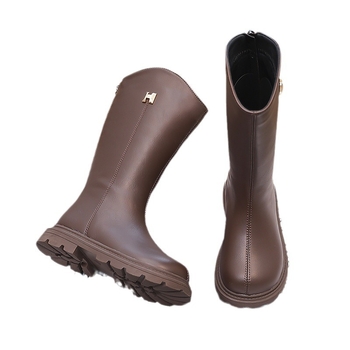 Ghete pentru fetițe, cu fermoar lateral, exterior din piele artificială, căptușeală PU, talpă PU, talpă din cauciuc, toamnă 2025