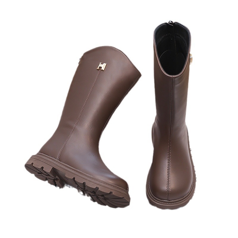 Ghete pentru fetițe, cu fermoar lateral, exterior din piele artificială, căptușeală PU, talpă PU, talpă din cauciuc, toamnă 2025