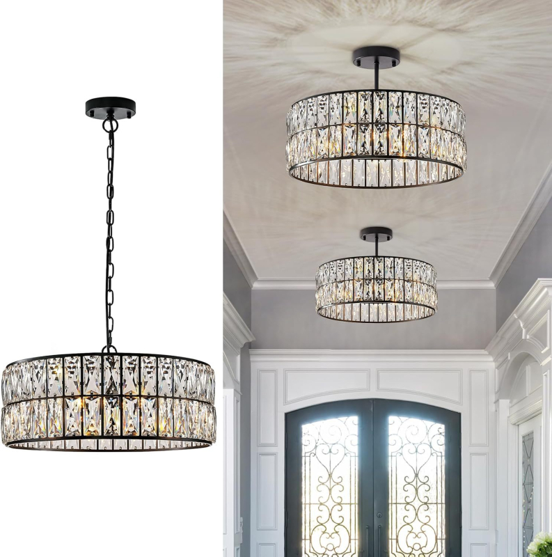 Sklenený luster s moderným minimalistickým dizajnom, krištáľové tienidlo, kovové telo z železa, LED osvetlenie, 110V, nastaviteľná výška, vhodný do obývačky a spálne