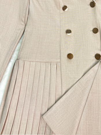 Дамски двойнобортен жакет с плисиран детайл, полиестер, стройна кройка, дълги ръкави, костюмна яка, есен 2025