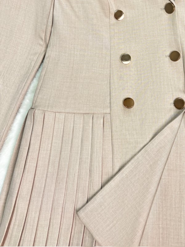 Дамски двойнобортен жакет с плисиран детайл, полиестер, стройна кройка, дълги ръкави, костюмна яка, есен 2025