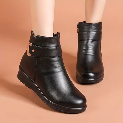 Női vastag béléses téli bakancs PU felsőrésszel, anti-slip gumírozott talppal, oldalsó cipzár, casual stílus