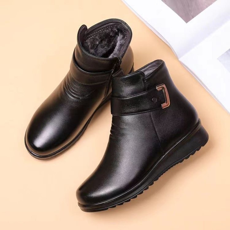 Női vastag béléses téli bakancs PU felsőrésszel, anti-slip gumírozott talppal, oldalsó cipzár, casual stílus