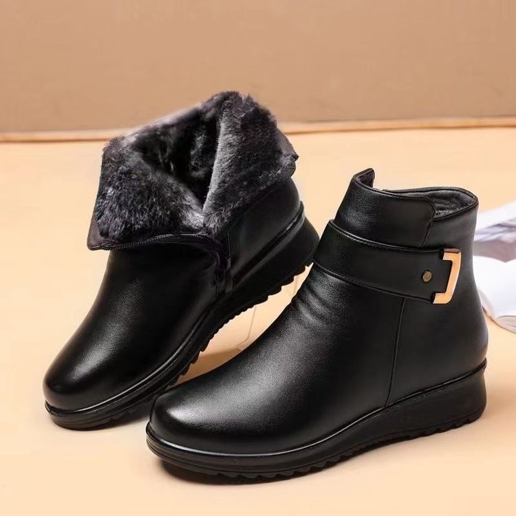 Női vastag béléses téli bakancs PU felsőrésszel, anti-slip gumírozott talppal, oldalsó cipzár, casual stílus