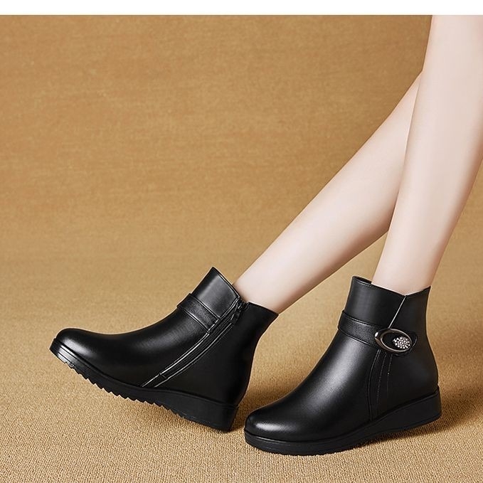 Téli női pamut csizma oldalsó cipzárral, vízálló és meleg, polár béléssel, éksarkú