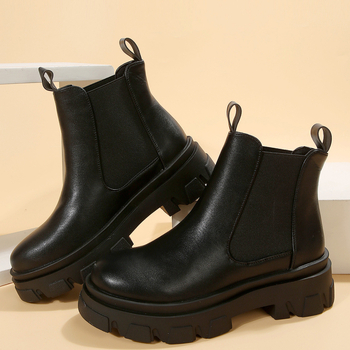 Női Martin csizma vastag talppal, masszív blokktalppal, kerek orrú, Smoking Pipe stílus, rövid szár, EVA talp