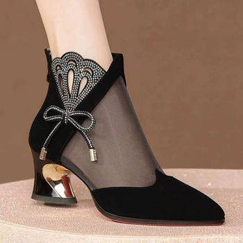 Moteriški sandalai su tinklo viršutine dalimi, tinklo vidus, gumos padas, storos kulnus