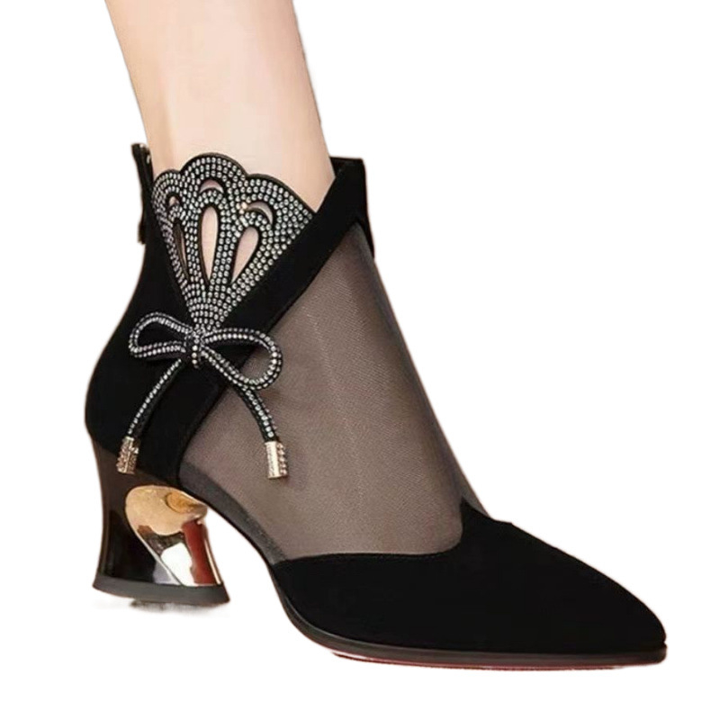 Moteriški sandalai su tinklo viršutine dalimi, tinklo vidus, gumos padas, storos kulnus