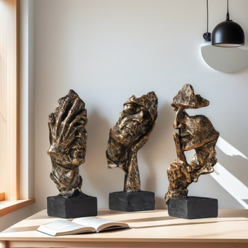 Figurakészlet – absztrakt mini arcú dekoráció kínai stílusú retró iroda-/tanuló dekoráció; Anyag: gyanta; Márka: Xiangsheng; Csomagolás: karton.