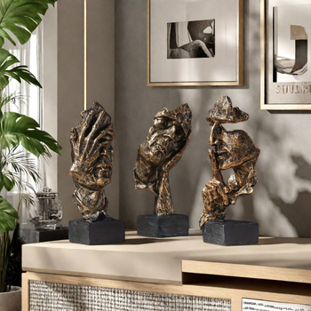 Figurakészlet – absztrakt mini arcú dekoráció kínai stílusú retró iroda-/tanuló dekoráció; Anyag: gyanta; Márka: Xiangsheng; Csomagolás: karton.