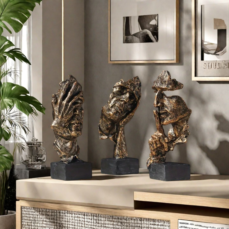 Figurakészlet – absztrakt mini arcú dekoráció kínai stílusú retró iroda-/tanuló dekoráció; Anyag: gyanta; Márka: Xiangsheng; Csomagolás: karton.