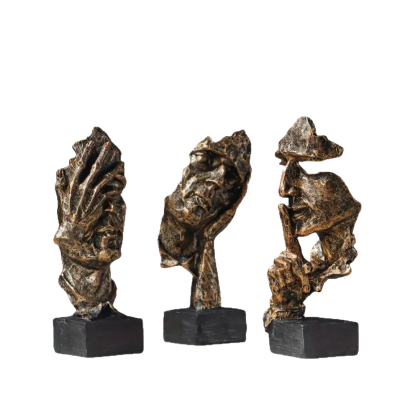 Figurakészlet – absztrakt mini arcú dekoráció kínai stílusú retró iroda-/tanuló dekoráció; Anyag: gyanta; Márka: Xiangsheng; Csomagolás: karton.