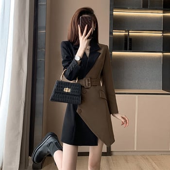 Női ruha V-nyakú, hosszú ujjú, 95% poliészter, egyszínű minta