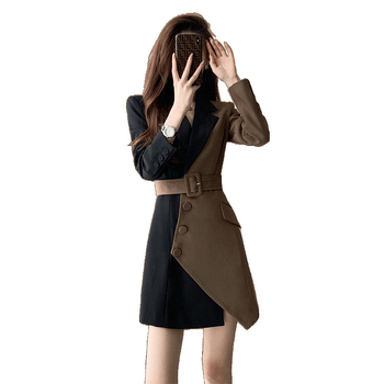 Női ruha V-nyakú, hosszú ujjú, 95% poliészter, egyszínű minta