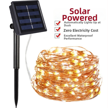 Solarne LED žice od bakrene žice za vanjsko dvorište, vodootporne, božićna dekoracija, daljinsko upravljanje