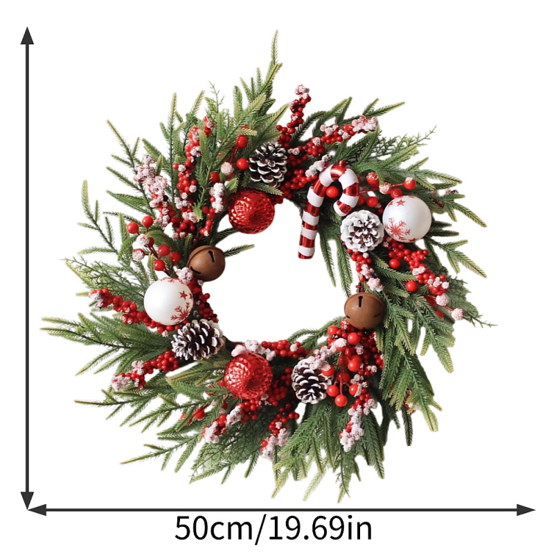Vianočný veniec na dvere - ručne vyrobená plastová dekorácia s drôtovým kruhom, umelé ihličie a listy cyprusu, Desheng