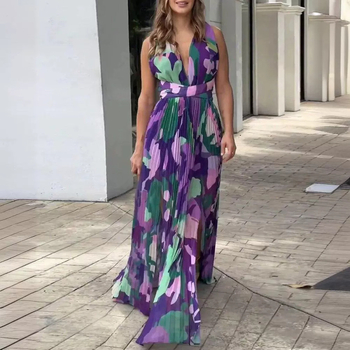 Pólógalléros, ujjatlan, rakott, midi hosszúságú ruha, poliészterből