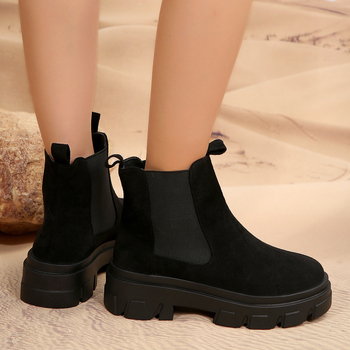 Női Martin csizmák, szintetikus bőr, kerek orr, vastag közepes sarkú 3–5 cm, slip-on