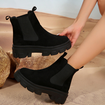 Női Martin csizmák, szintetikus bőr, kerek orr, vastag közepes sarkú 3–5 cm, slip-on