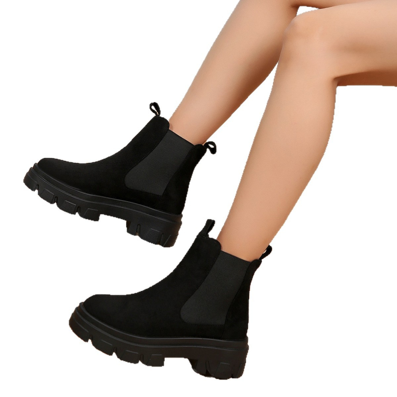 Női Martin csizmák, szintetikus bőr, kerek orr, vastag közepes sarkú 3–5 cm, slip-on