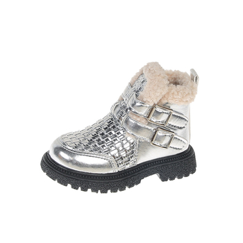 Gyerek téli bakancs fleece béléssel (Felsőrész: Mesterséges bőr; Talp: Gumi; Zárás: Velcro; Szár: Alacsony; Talpbetét: PU)