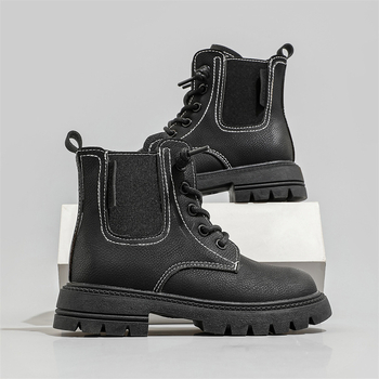 Lányoknak szóló Martin csizma, mikro szálas bőrhatású, oldalsó cipzár, alacsony szár, brit stílus, őszi-téli