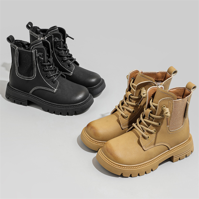 Lányoknak szóló Martin csizma, mikro szálas bőrhatású, oldalsó cipzár, alacsony szár, brit stílus, őszi-téli