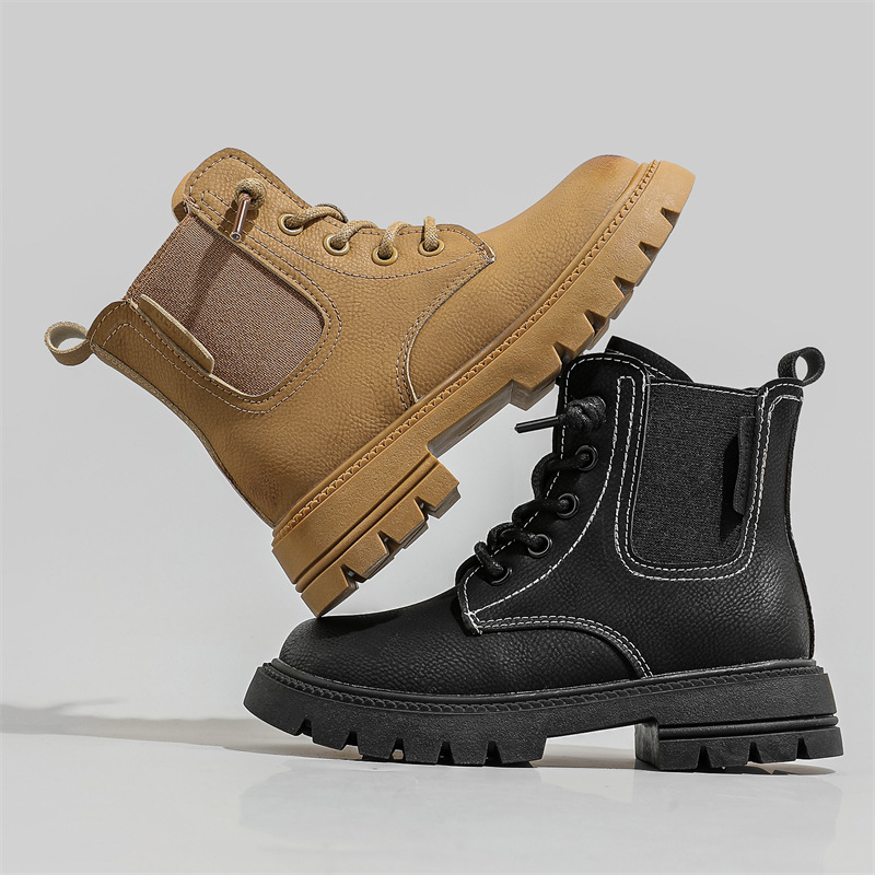 Lányoknak szóló Martin csizma, mikro szálas bőrhatású, oldalsó cipzár, alacsony szár, brit stílus, őszi-téli