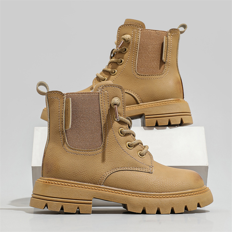 Lányoknak szóló Martin csizma, mikro szálas bőrhatású, oldalsó cipzár, alacsony szár, brit stílus, őszi-téli